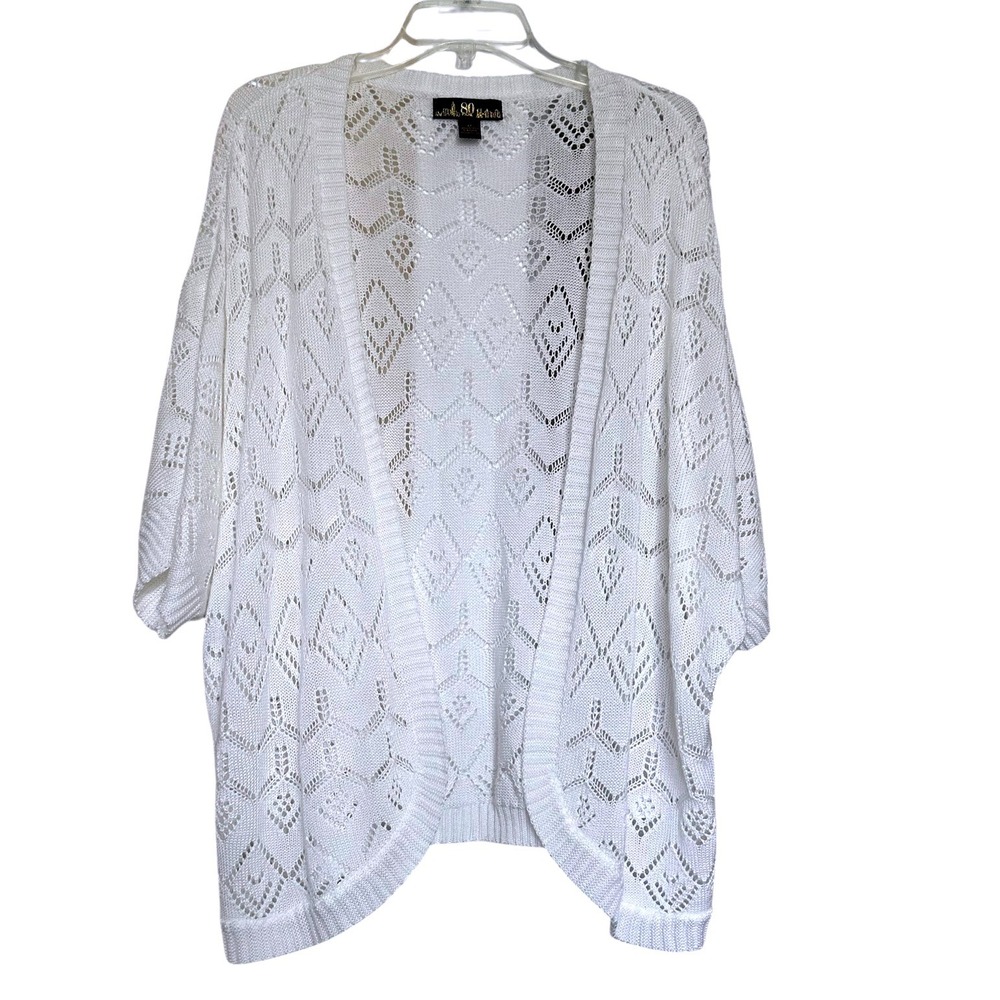 80 Park Womens‎ Plus 3X White Pointelle Knit Open Front Cardigan Dolman Sleeve